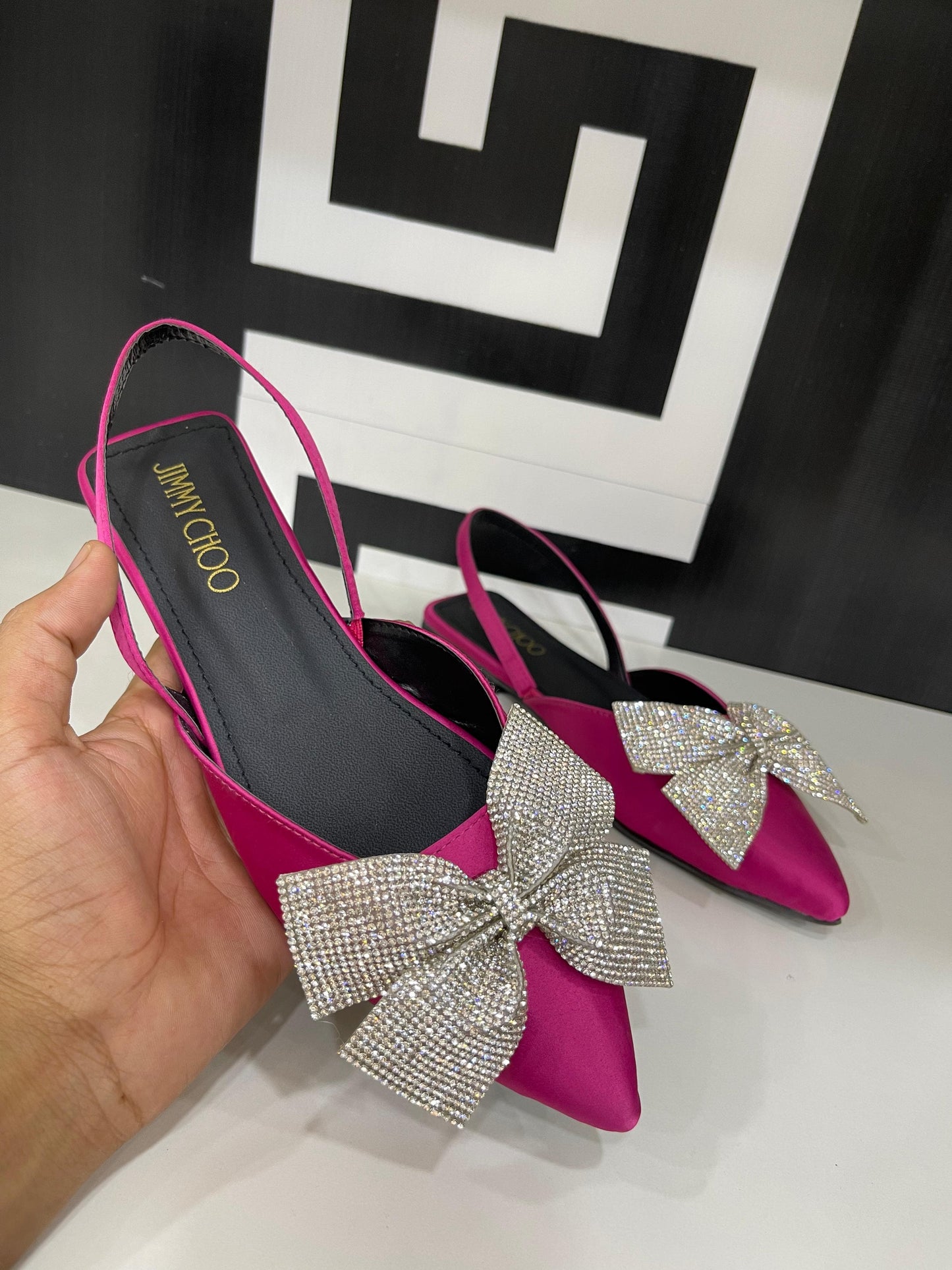 JIMMY CHOO RHINESTONE BOW PUMPS